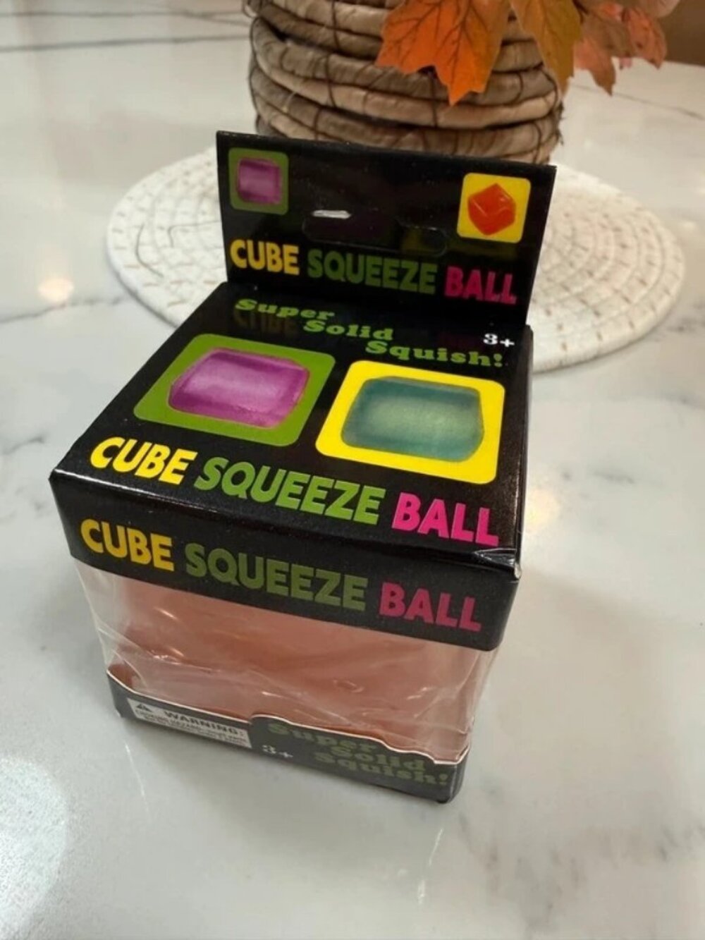 Cube Squeeze Ball Sensory Fidget Toy Orange Snowflake New In Box
